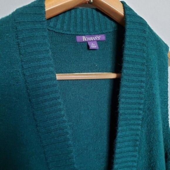 Roaman's green open front long cardigan vest size M - Picture 2 of 12